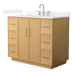 Elan TK 42&quot Light Oak Single Vanity White Quartz Top (3-Hole) & Nickel Trim