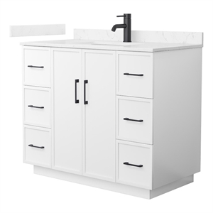 Elan TK 42&quot White Single Vanity & Carrara Cultured Marble Top & Black Trim