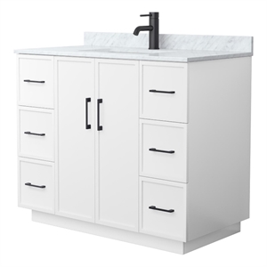 Elan TK 42&quot White Single Vanity & White Carrara Marble Top & Black Trim