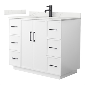 Elan TK 42&quot White Single Vanity & Giotto Quartz Top (1-Hole) & Black Trim