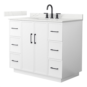 Elan TK 42&quot White Single Vanity & Giotto Quartz Top (3-Hole) & Black Trim