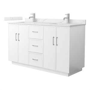 Elan TK 60&quot White Double Vanity & Giotto Quartz Top (1-Hole) & Nickel Trim