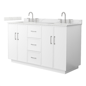 Elan TK 60&quot White Double Vanity & Giotto Quartz Top (3-Hole) & Nickel Trim