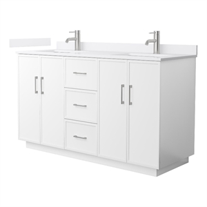 Elan TK 60&quot White Double Vanity & White Cultured Marble Top & Nickel Trim