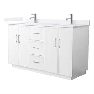 Elan TK 60&quot White Double Vanity & White Quartz Top (1-Hole) & Nickel Trim