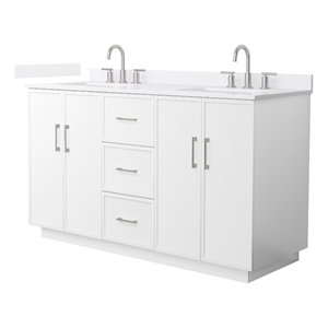 Elan TK 60&quot White Double Vanity & White Quartz Top (3-Hole) & Nickel Trim