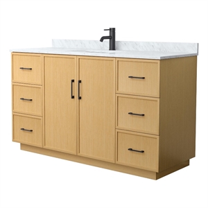 Elan TK 60&quot Light Oak Single Vanity & White Carrara Marble Top & Black Trim