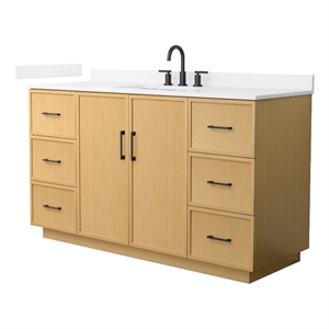 Elan TK 60&quot Light Oak Single Vanity & White Quartz Top (3-Hole) & Black Trim