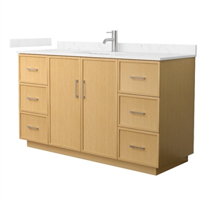 Elan TK 60&quot Light Oak Single Vanity Carrara Cultured Marble Top & Nickel Trim