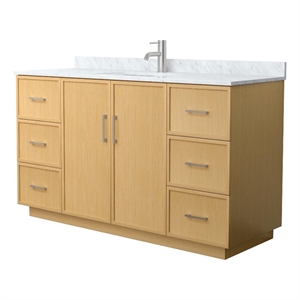Elan TK 60&quot Light Oak Single Vanity & White Carrara Marble Top & Nickel Trim