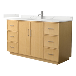 Elan TK 60&quot Light Oak Single Vanity Giotto Quartz Top (1-Hole) & Nickel Trim