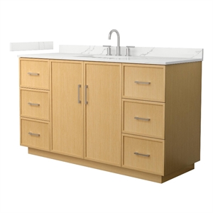 Elan TK 60&quot Light Oak Single Vanity Giotto Quartz Top (3-Hole) & Nickel Trim