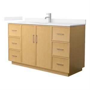 Elan TK 60&quot Light Oak Single Vanity White Cultured Marble Top & Nickel Trim