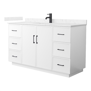 Elan TK 60&quot White Single Vanity & Carrara Cultured Marble Top & Black Trim