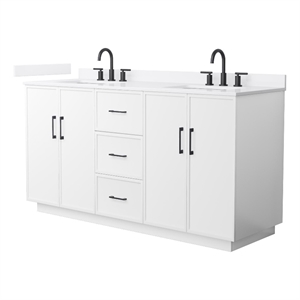 Elan TK 66&quot White Double Vanity & White Quartz Top (3-Hole) & Black Trim