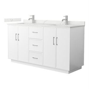 Elan TK 66&quot White Double Vanity & Giotto Quartz Top (1-Hole) & Nickel Trim