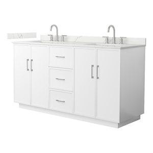 Elan TK 66&quot White Double Vanity & Giotto Quartz Top (3-Hole) & Nickel Trim