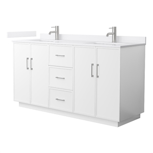 Elan TK 66&quot White Double Vanity & White Cultured Marble Top & Nickel Trim