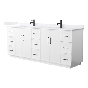 Elan TK 84&quot White Double Vanity & White Cultured Marble Top & Black Trim