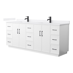 Elan TK 84&quot White Double Vanity & White Quartz Top (1-Hole) & Black Trim