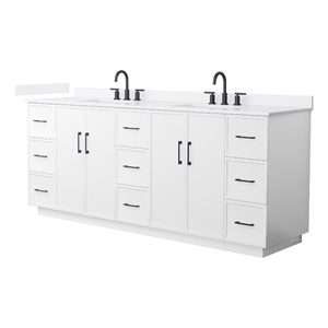 Elan TK 84&quot White Double Vanity & White Quartz Top (3-Hole) & Black Trim