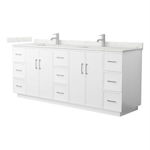 Elan TK 84&quot White Double Vanity & Giotto Quartz Top (1-Hole) & Nickel Trim