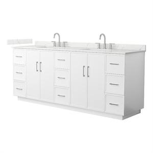 Elan TK 84&quot White Double Vanity & Giotto Quartz Top (3-Hole) & Nickel Trim