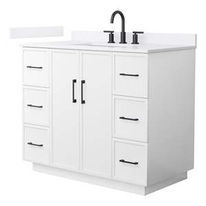 Elan TK 42&quot White Single Vanity & White Quartz Top (3-Hole) & Black Trim