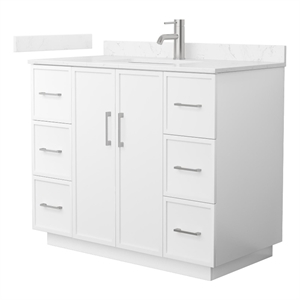 Elan TK 42&quot White Single Vanity & Carrara Cultured Marble Top & Nickel Trim