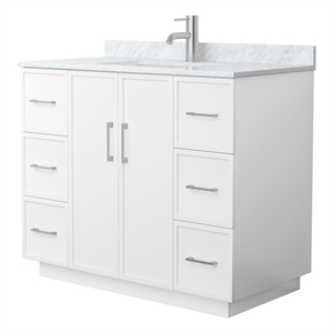 Elan TK 42&quot White Single Vanity & White Carrara Marble Top & Nickel Trim