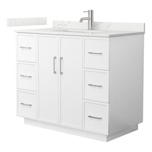 Elan TK 42&quot White Single Vanity & Giotto Quartz Top (1-Hole) & Nickel Trim
