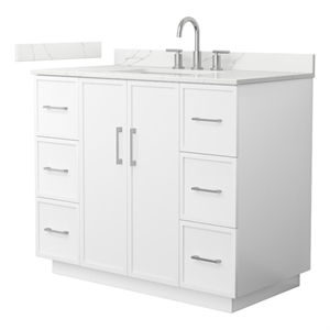 Elan TK 42&quot White Single Vanity & Giotto Quartz Top (3-Hole) & Nickel Trim