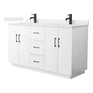 Elan TK 60&quot White Double Vanity & Carrara Cultured Marble Top & Black Trim