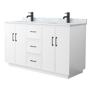 Elan TK 60&quot White Double Vanity & White Carrara Marble Top & Black Trim