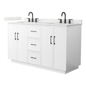 Elan TK 60&quot White Double Vanity & Giotto Quartz Top (3-Hole) & Black Trim