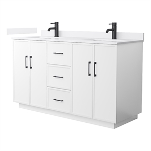 Elan TK 60&quot White Double Vanity & White Cultured Marble Top & Black Trim