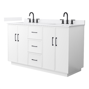 Elan TK 60&quot White Double Vanity & White Quartz Top (3-Hole) & Black Trim