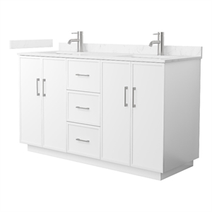 Elan TK 60&quot White Double Vanity & Carrara Cultured Marble Top & Nickel Trim