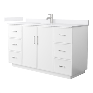 Elan TK 60&quot White Single Vanity & White Cultured Marble Top & Nickel Trim