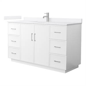Elan TK 60&quot White Single Vanity & White Quartz Top (1-Hole) & Nickel Trim