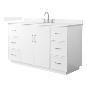 Elan TK 60&quot White Single Vanity & White Quartz Top (3-Hole) & Nickel Trim