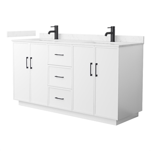 Elan TK 66&quot White Double Vanity & Carrara Cultured Marble Top & Black Trim