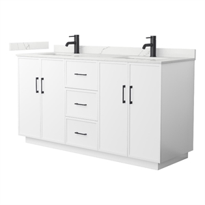 Elan TK 66&quot White Double Vanity & Giotto Quartz Top (1-Hole) & Black Trim