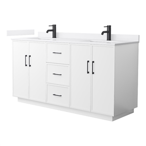 Elan TK 66&quot White Double Vanity & White Cultured Marble Top & Black Trim
