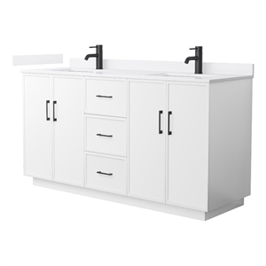 Elan TK 66&quot White Double Vanity & White Quartz Top (1-Hole) & Black Trim