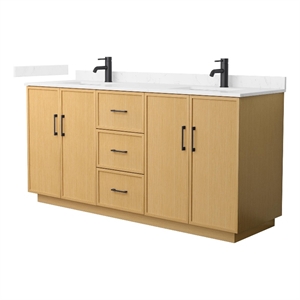 Elan TK 72&quot Light Oak Double Vanity Carrara Cultured Marble Top & Black Trim