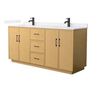 Elan TK 72&quot Light Oak Double Vanity & White Cultured Marble Top & Black Trim