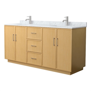 Elan TK 72&quot Light Oak Double Vanity & White Carrara Marble Top & Nickel Trim