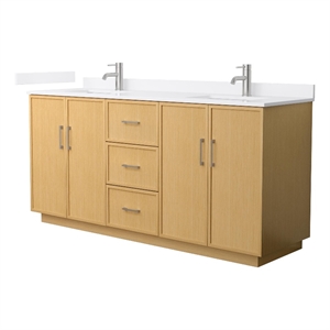 Elan TK 72&quot Light Oak Double Vanity White Cultured Marble Top & Nickel Trim
