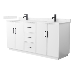Elan TK 72&quot White Double Vanity & Carrara Cultured Marble Top & Black Trim